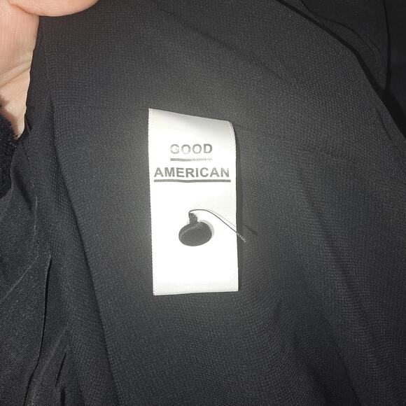 Good American Dress Womens 4 Black Satin Halter Midi Ruffle Evening Party Date - Picture 7 of 10